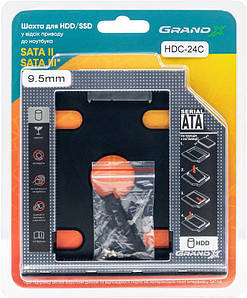 Адаптер Grand-X HDD 2.5" у відсік приводу ноутбука SATA/SATA3 Slim 9,5mm (HDC-24C)