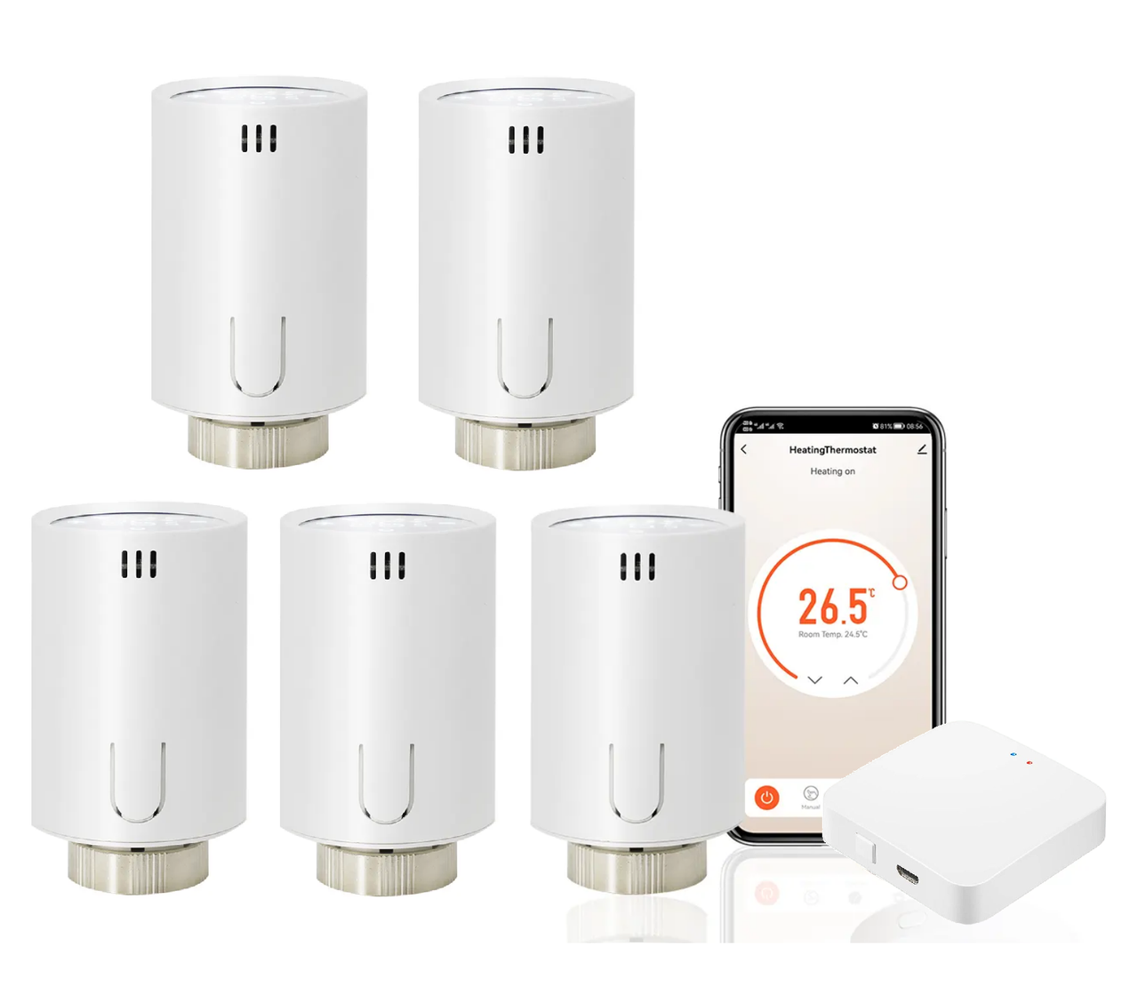 Wi-Fi керування радіаторами 1DAL | ZigBee термоголовка (5 шт.) + розумний хаб Tuya (TR05.WG128A)