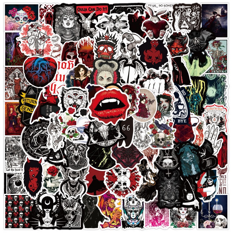 Набір вінілових наліпок стікерів сатанинські готичні 50 шт