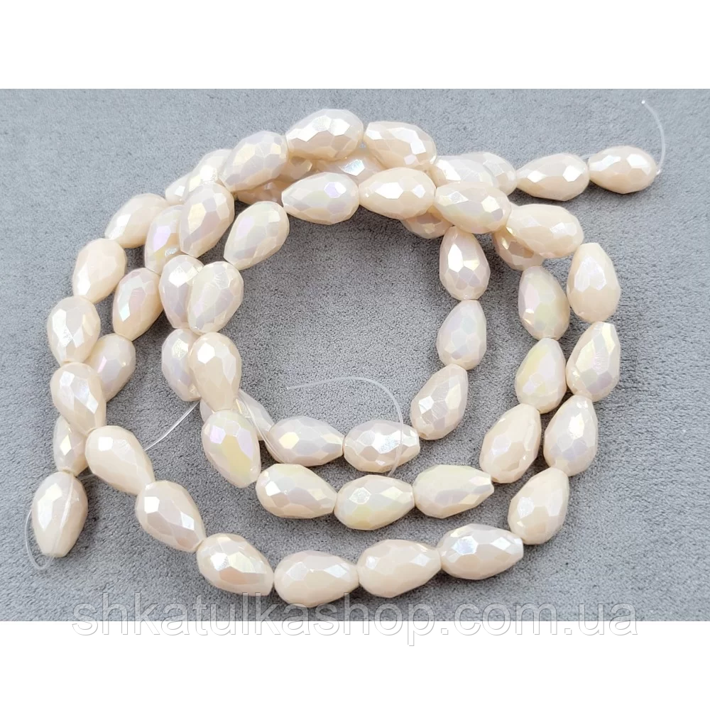 Намистини скло крапля 8*12мм, колір бежевий матовий з переливом, фото 1