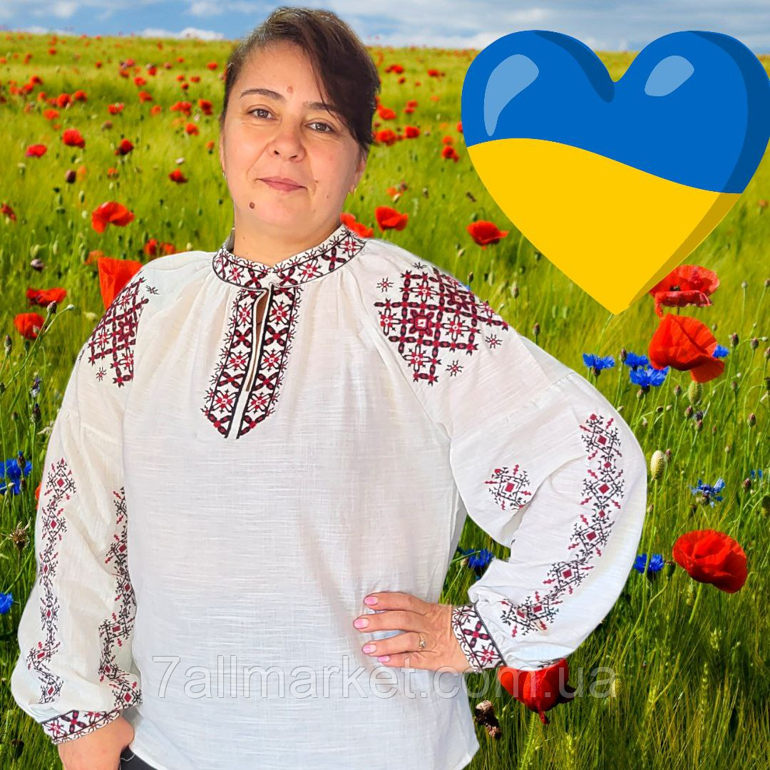 Блузка жіноча лляна з вишивкою розмір S-L "VYSHYVANKA" купити недорого від прямого постачальника