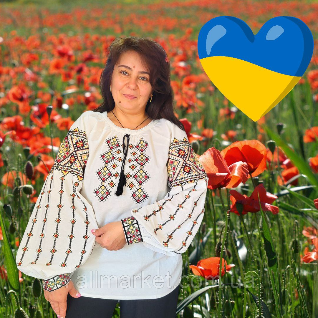Блузка жіноча лляна з вишивкою розмір S-L "VYSHYVANKA" купити недорого від прямого постачальника