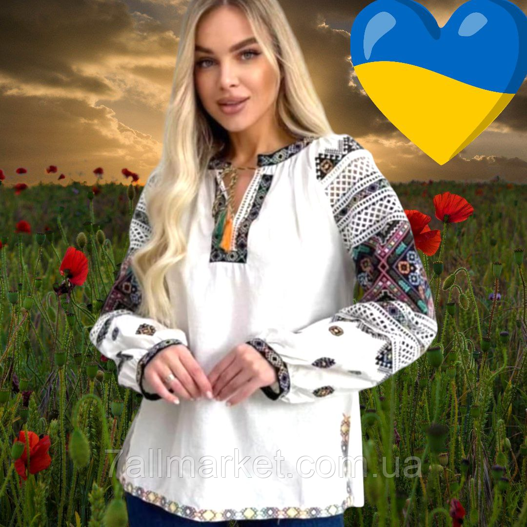 Блузка жіноча лляна з вишивкою розмір S-XL "VYSHYVANKA" купити недорого від прямого постачальника