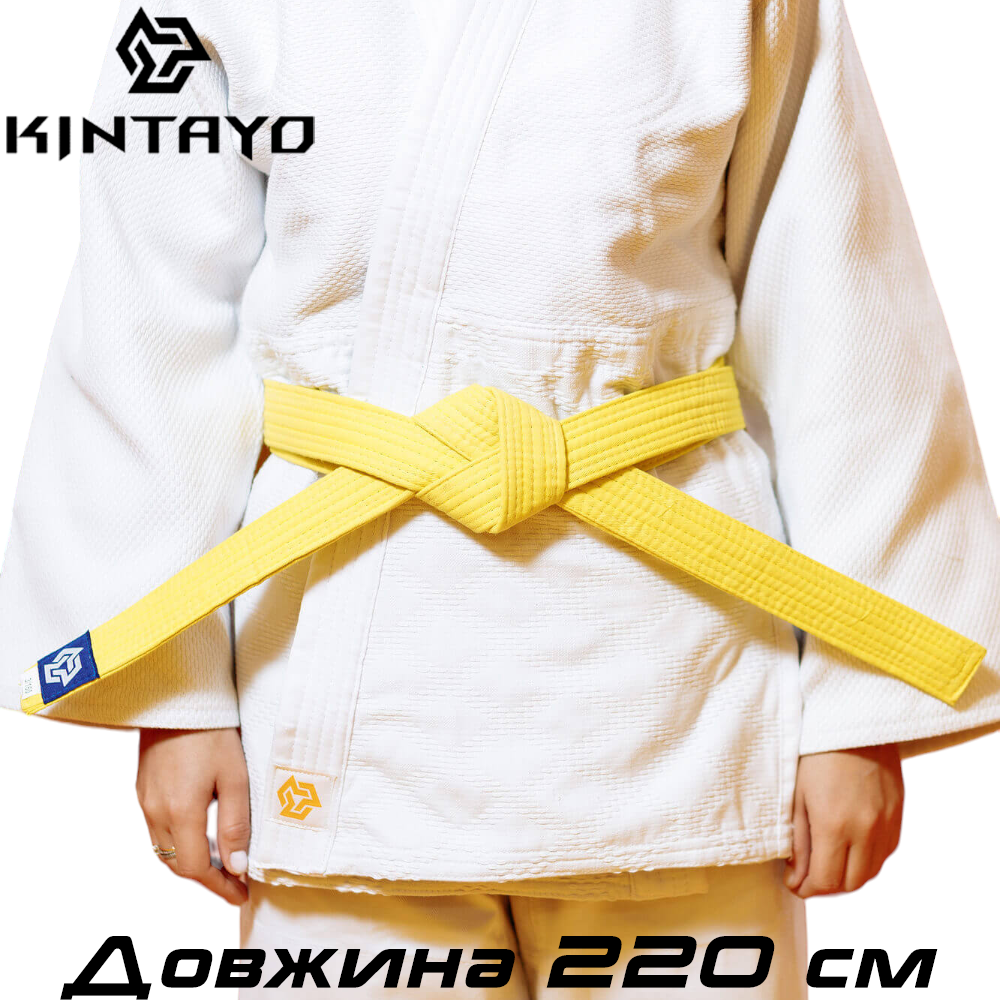 Пояс для кімоно дзюдо Judo Belt Kintayo Yuko Yellow жовтий ширина 4 см 7 рядків довжина 220 см зріст 140 см