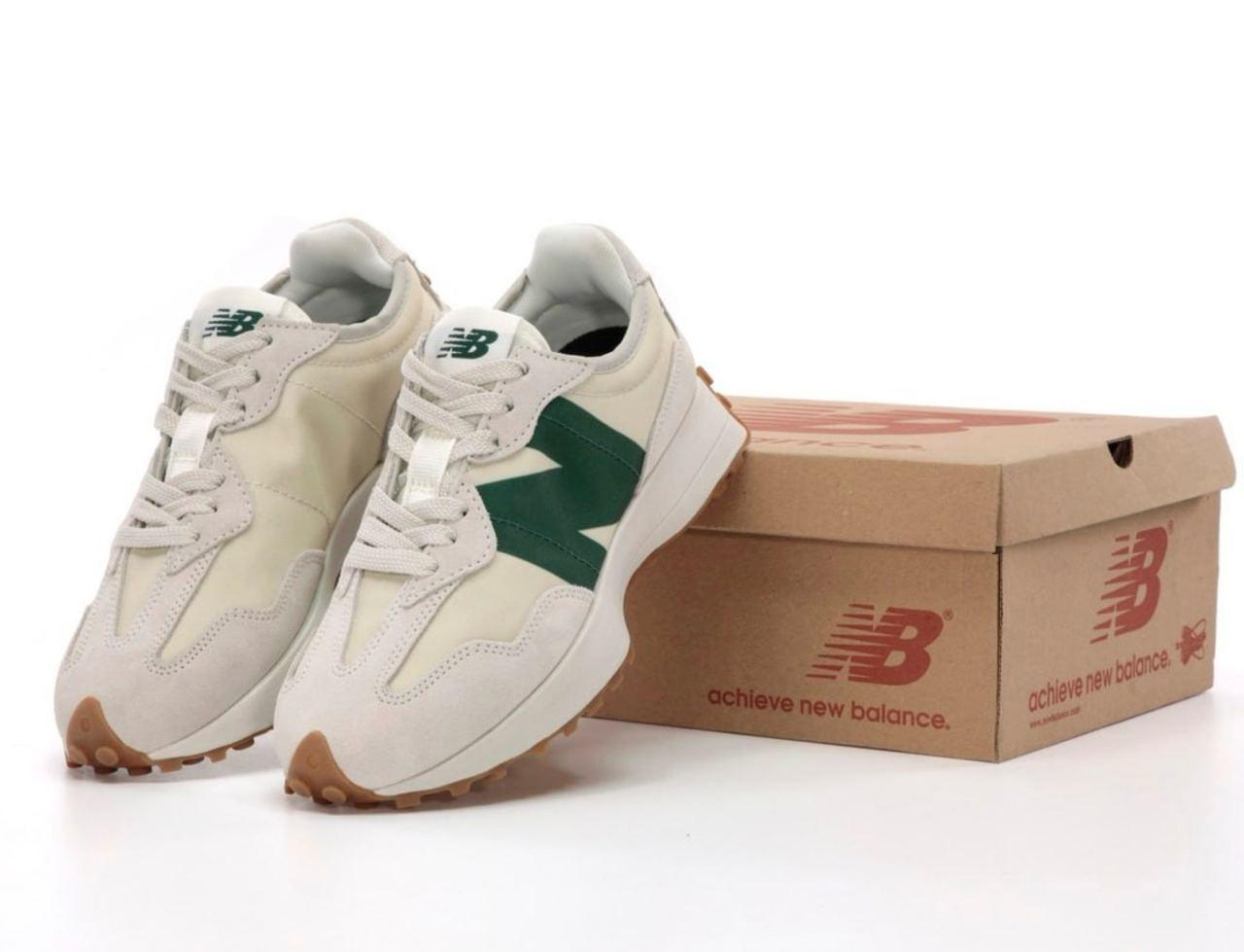 Жіночі кросівки New Balance 327 Beige Green Нью Беланс 327 бежеві замш текстиль демісезон