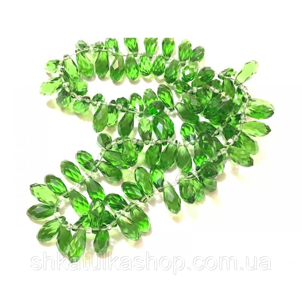 Намистини скло крапля з поперечним отвором 8*17мм, колір темно-зелений, фото 1