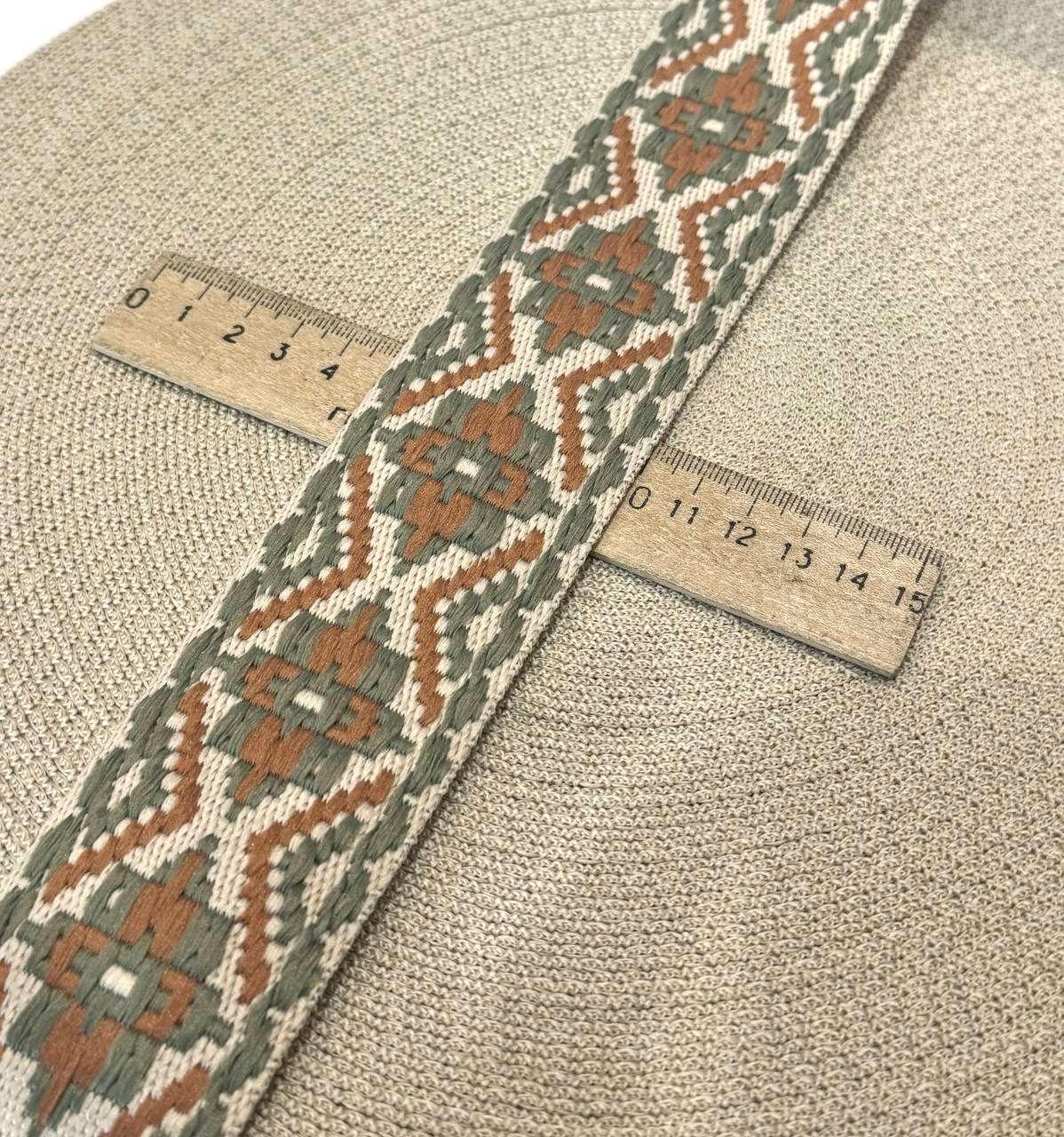 Тасьма для сумок декоративна 5 см. Стропа Кольорова жакардова, бежева, фото 1