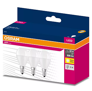 Світлодіодна лампа OSRAM LED VALUE CL P60 6.5W/840 230V FR E14. 3 шт