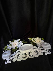 Свічник весільний потрійний для сімейного вогнища з дерева Білий Потрійний весільний свічник