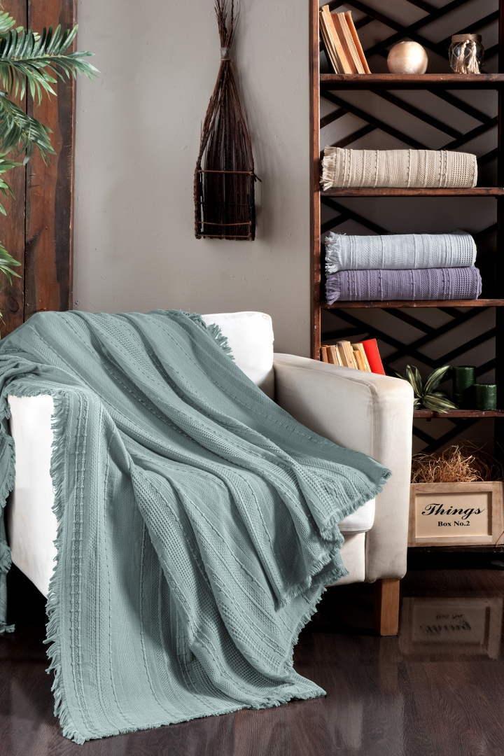 Вафельне простирадло-покривало First Choice Sole 220×240 см. Turquoise