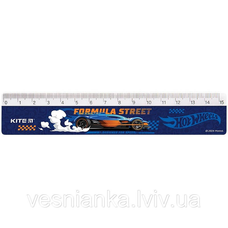 Лінійка пластикова 15 см "Hot Wheels" HW24-090 Kite