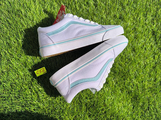 СКИДКА 38 р Кеди БІЛІ з блакитною смугою Vans Old Skool WHITE / Light Blue кросівки 2024 унісекс, фото 3