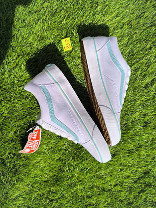 СКИДКА 38 р Кеди БІЛІ з блакитною смугою Vans Old Skool WHITE / Light Blue кросівки 2024 унісекс, фото 4