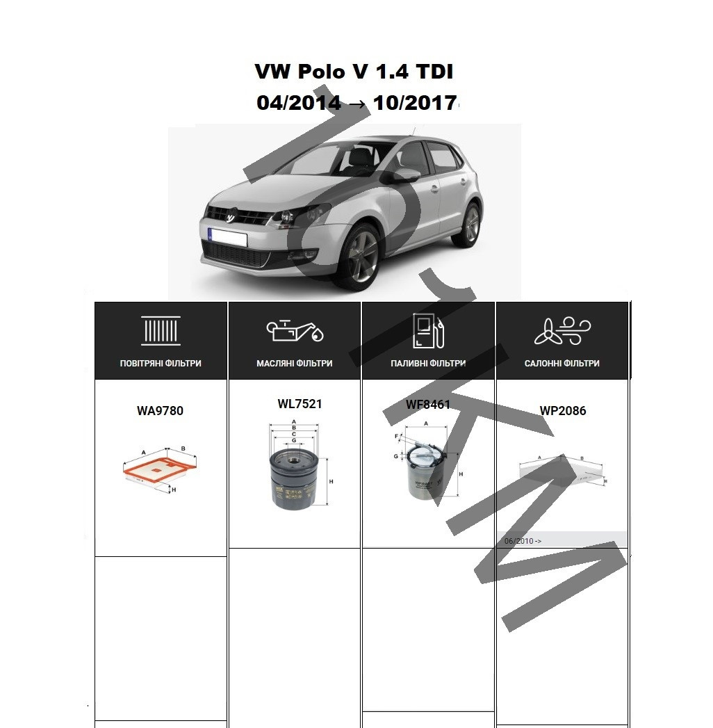 Комплект фільтрів VW Polo V 1.4 TDI (2014-2017) WIX, фото 1