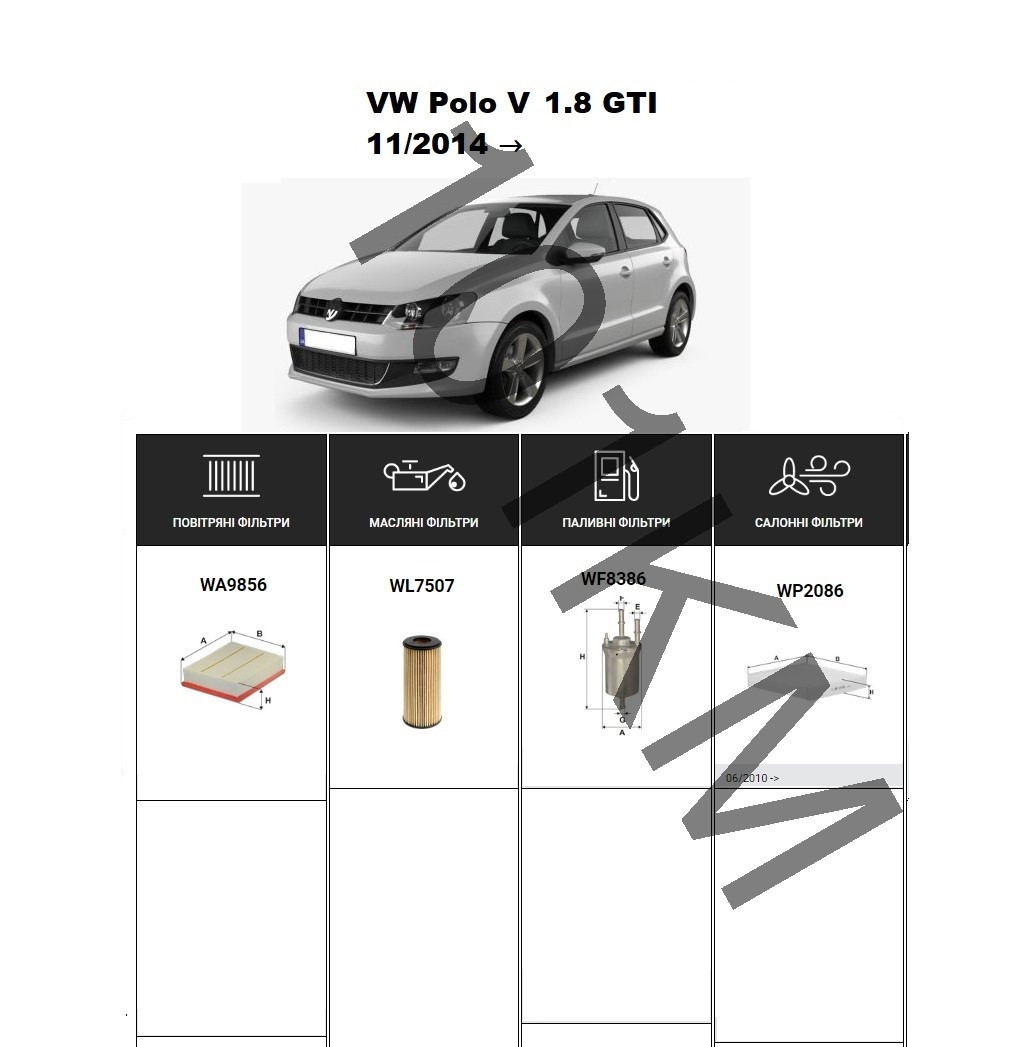 Комплект фільтрів VW Polo V 1.8 GTI (2014-) WIX