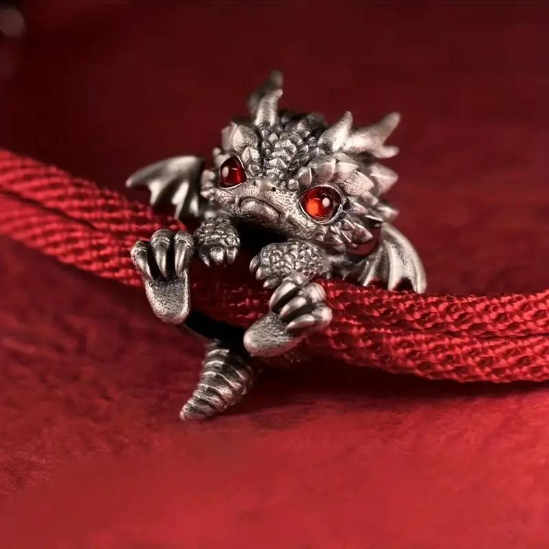 Жіночий браслет червоний шнурок з драконом Арлен на удачу 20 см AurumLux318, фото 1