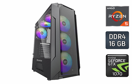 Ігровий ПК DarkFlash Leo Black/ Ryzen 5 4500/ 16 GB RAM/ 256 GB SSD + 500 GB HDD/ GeForce GTX 1070 8GB/ 700W, фото 1