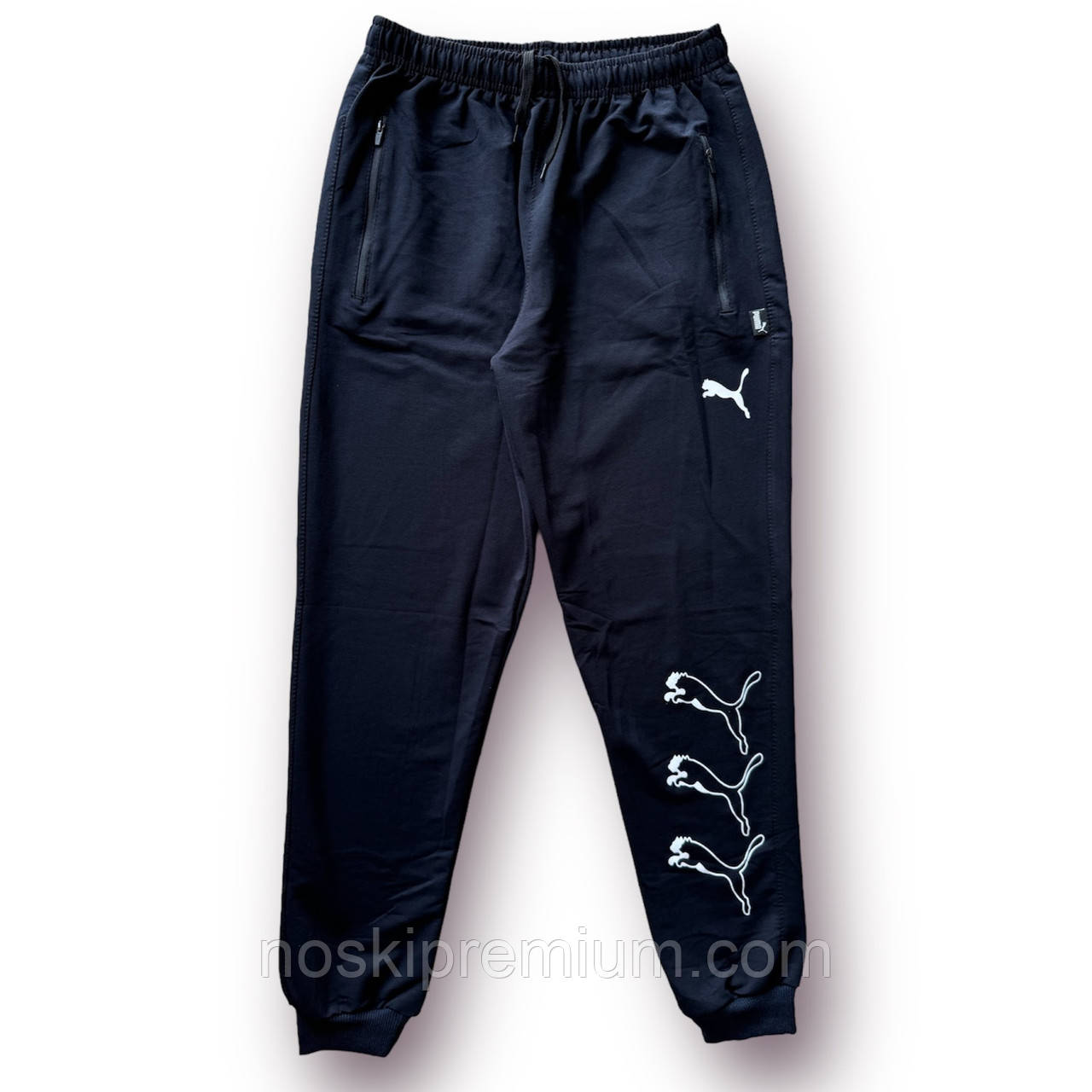 Штани спортивні чоловічі з манжетом двонитка пеньє Puma, розміри 46-54, темно-сині, 4051, фото 1
