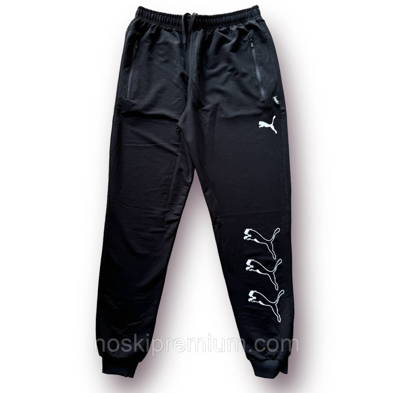 Штани спортивні чоловічі з манжетом двонитка пеньє Puma, розміри 46-54, чорні, 4050, фото 1