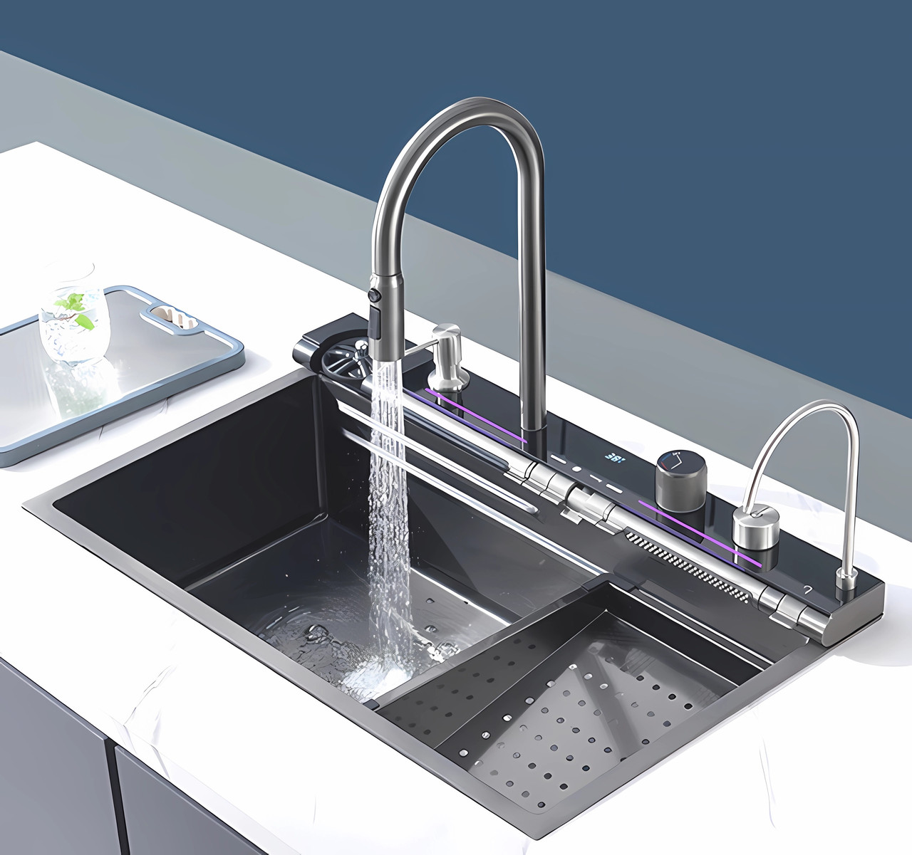 Кухонна раковина водоспад темно-сіра Willda, кухонна мийка водоспад темно-сіра 68х46х22 (280366361), фото 1