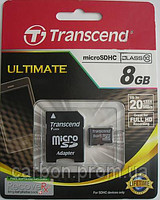Карта памяти Transcend micro SD 8GB class 10 SD адаптер - фото 1 - id-p30042540