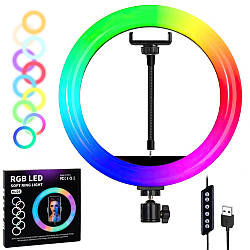 Лампа кільцева 26 см з утримувачем для телефону RGB, MJ260 Soft Ring Light / Світлове кільце для селфі