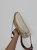 Жіноча сумка Michael Kors Beige еко шкіра сумка Майкл Корс бежева Крос Боді на 1 відділення з золотистим ланцюжком MK, фото 5