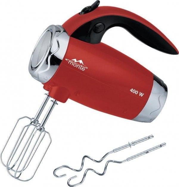 Ручний міксер Monte 2005-MT-R кухонний міксер для дому 5 швидкостей 2 насадки Червоний 400 Вт, фото 1