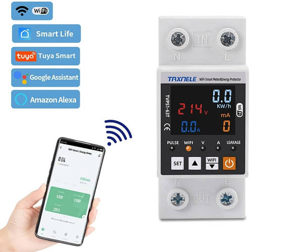 Реле напряжения Taxnele с Wi-Fi поддержкой УЗО и счетчиком kW/h (ID ...