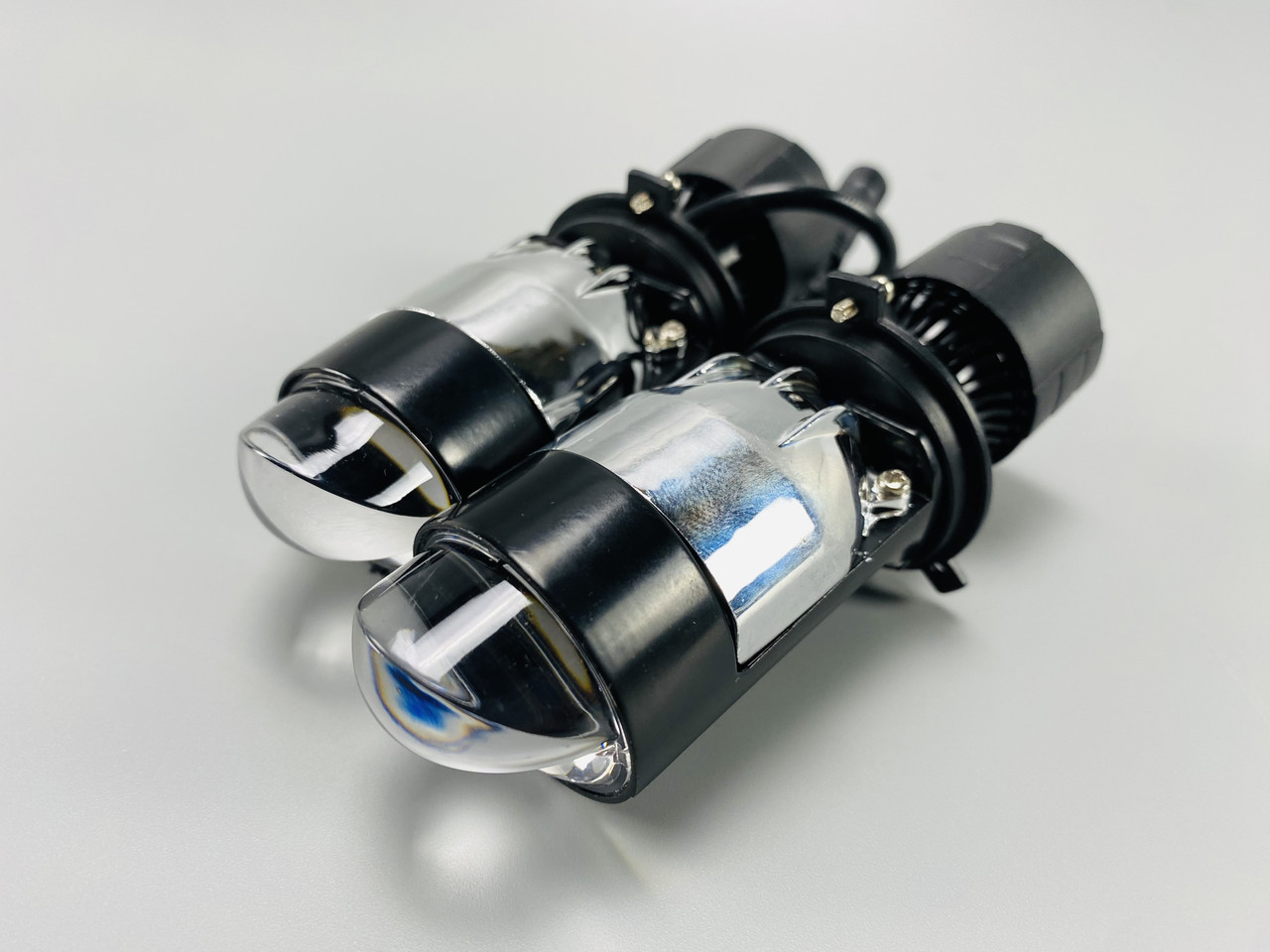 Лампа світлодіодна комплект 2 шт 12 V 65 W set (реальних ватів) LED + подвійна лінза + цоколь H4 преміум, фото 1