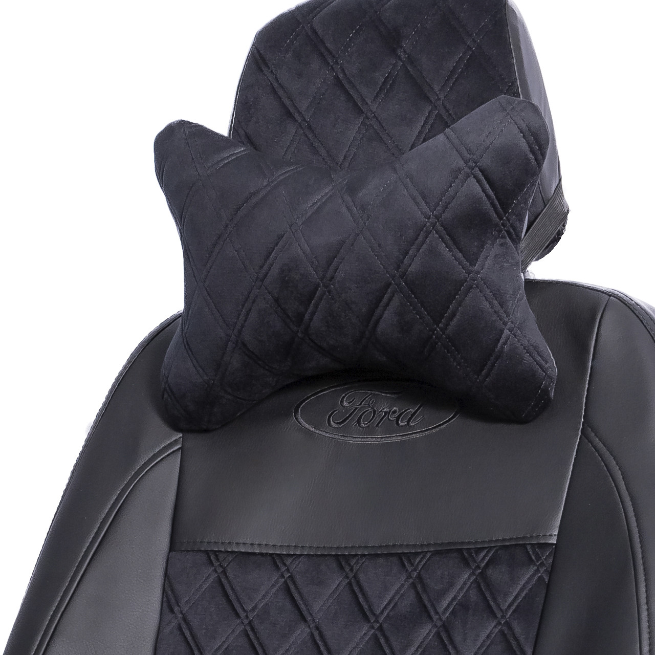 Чохли на сидіння Форд Рейнджер (Ford Ranger) 3Д-ромб, екошкіра с логотипом чорні, фото 1