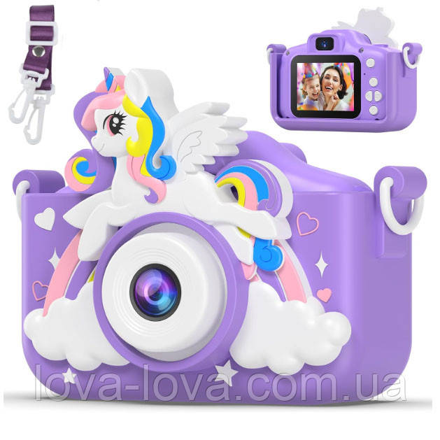 Дитячий цифровий фотоапарат на дві камери Children's fun Camera Unicorn у чохлі у формі єдинорога Purple