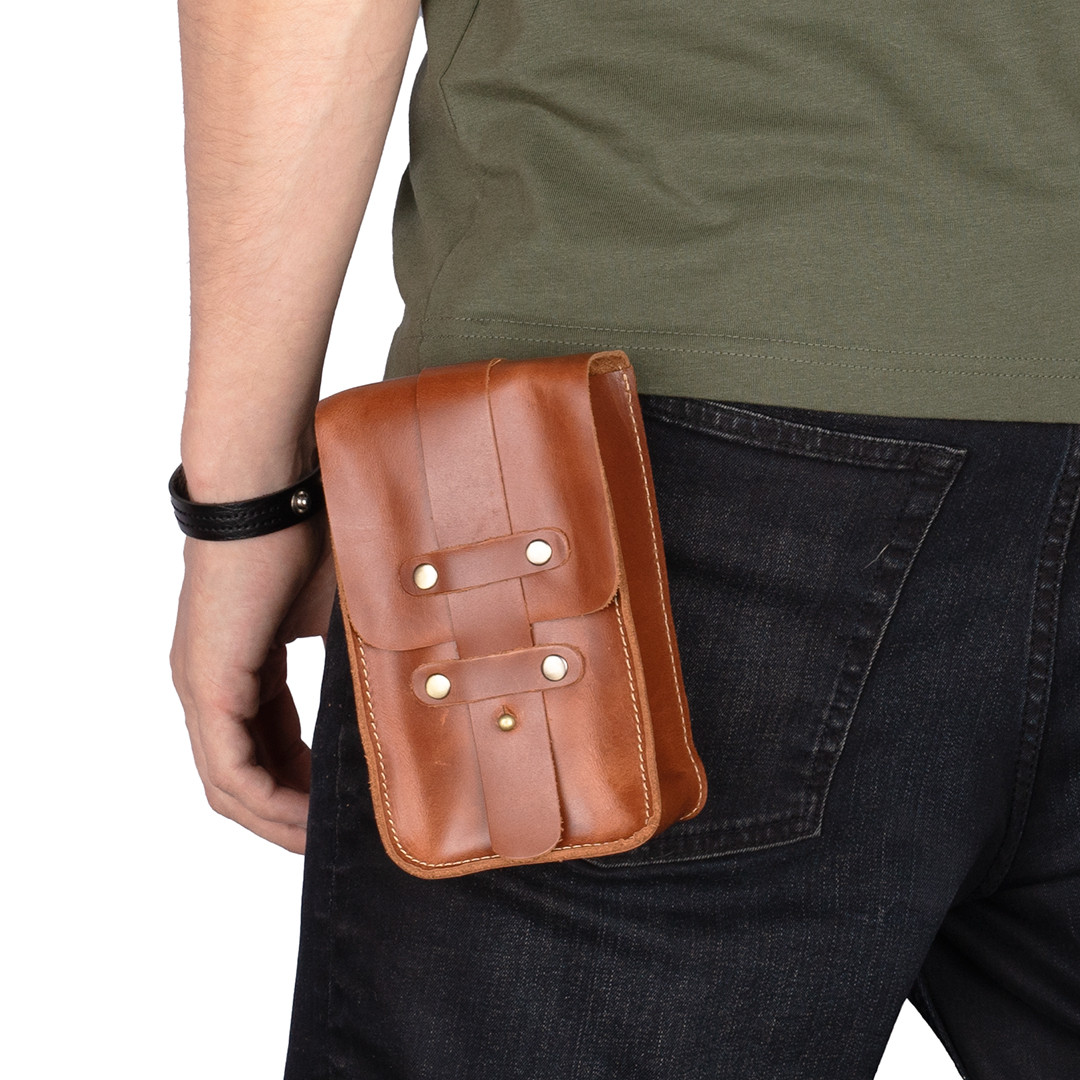 Сумка шкіряна на пояс світло-коричнева арт.00135, фото 1