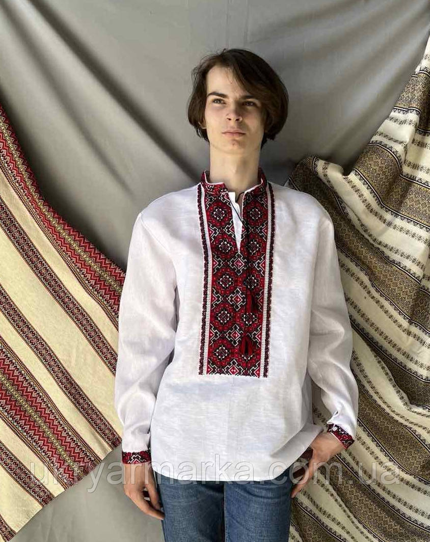 Ексклюзивна чоловіча сорочка  з ручним вишиттям "Формула успіху"