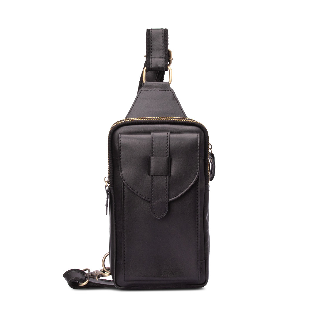 Рюкзак шкіряний на одне плече чорний арт.00136, фото 1