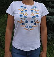 Футболка з вишивкою жіноча Золоте колосся на білому, футболка вишивка,футболка вишиванка,футболка з вишиванкою,футболка вишита