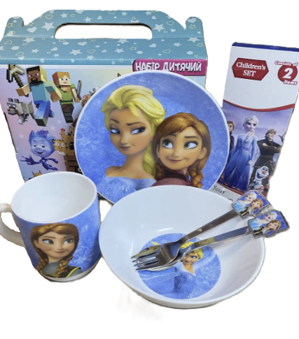 Набір дитячого посуду Холодне Серце сестри 5 предметів склокераміка., фото 1