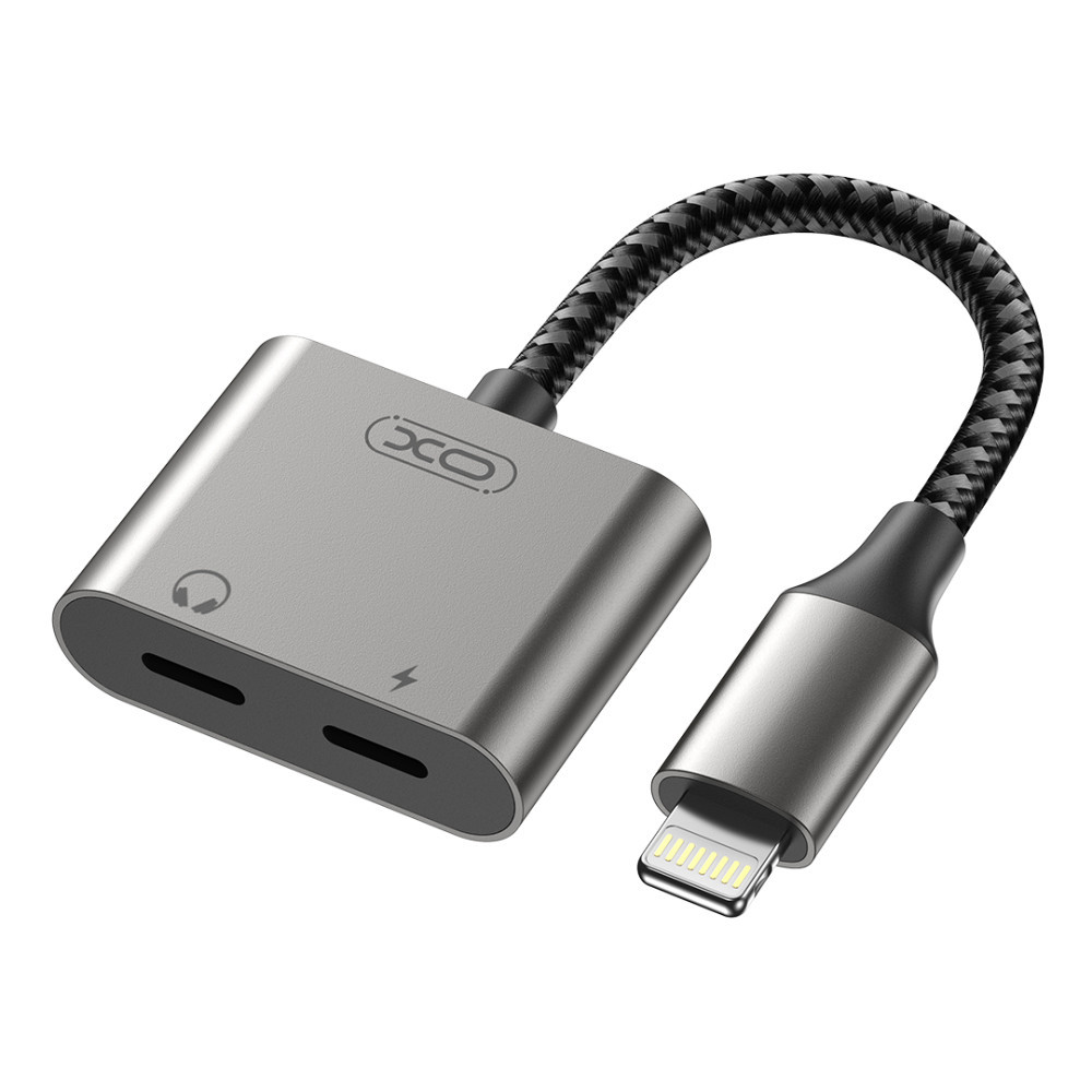 Перехідник адаптер Lightning to Lightning XO NB-R258A |12W, 125 мм, аудіо/Lightning зарядка| Сірий 48014