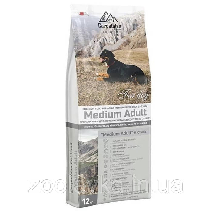 Carpathian Pet Food Dog Medium Adult / Сухий корм для дорослих собак середніх порід з куркою та палтусом 12 кг