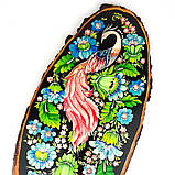 Картина на зрізі дерева Петриківський розпис ручної роботи 45x20 см РОЖЕВИЙ ПТАХ Український сувенір, фото 8