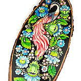 Картина на зрізі дерева Петриківський розпис ручної роботи 45x20 см РОЖЕВИЙ ПТАХ Український сувенір, фото 9