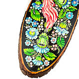 Картина на зрізі дерева Петриківський розпис ручної роботи 45x20 см РОЖЕВИЙ ПТАХ Український сувенір, фото 10