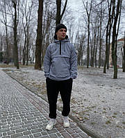 Чоловічий демісезонний анорак Stone Island сірий плащівка, Зручна сіра куртка-анорак Стоун Айленд весна-осінь