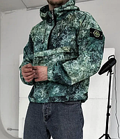 Чоловічий різнобарвний анорак Stone Island весна-осінь плащівка, Різнобарвна анорак-куртка Стон Айленд із принтом