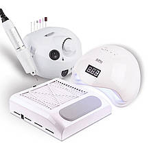 Стартовий набір для майстра манікюру 3 в 1 (фрезер, UV/LED - лампа, витяжка), Білий