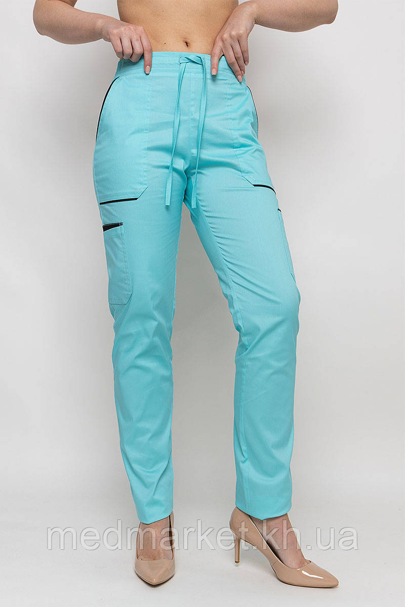 Брюки стрейч медичні Емелі, ментол. Стрейч коттон