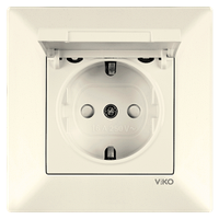 Розетка із заземленням, кришкою та захисними шторками Viko Meridian крем