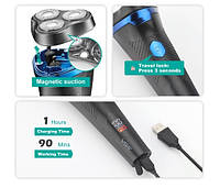 Електробритва VGR V-314 (роторна для вологого та сухого гоління, IPX6, LED Display), фото 4