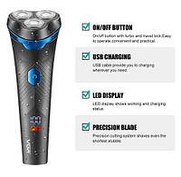 Електробритва VGR V-314 (роторна для вологого та сухого гоління, IPX6, LED Display), фото 6