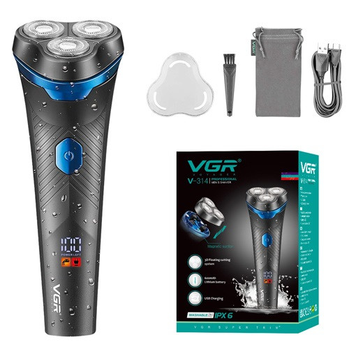 Електробритва VGR V-314 (роторна для вологого та сухого гоління, IPX6, LED Display), фото 1
